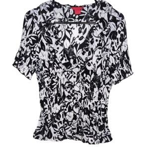 Vintage Sunny Leigh Women's Extra Large Black‎ White Floral Pattern Crinkle Top